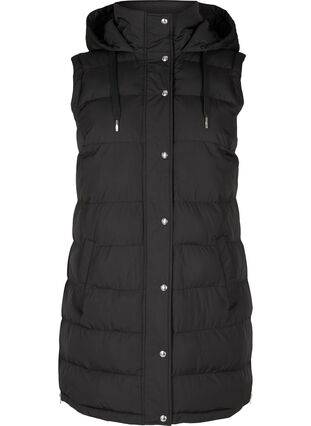Lange vest met capuchon en knoopsluiting, Black, Packshot image number 0