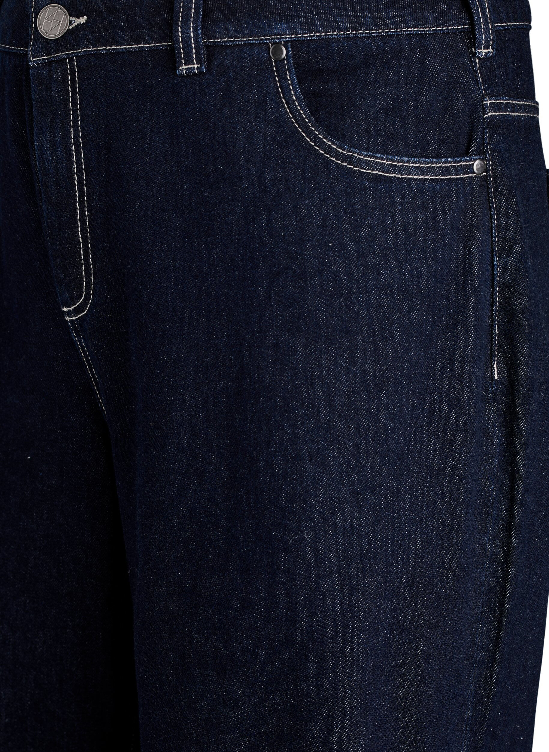 ZizziWide fit jeans met brede omslag en contraststiksels, Blauw, Packshot image number 2