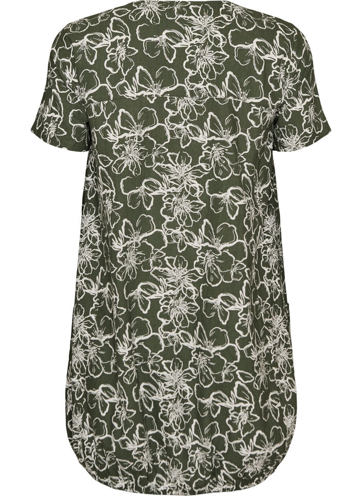 Katoenen jurk met korte mouwen en print, Groen, Packshot image number 1