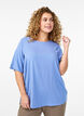 FLASH - Geweven blouse met korte mouwen en ronde hals, Blauw, Model image number 0