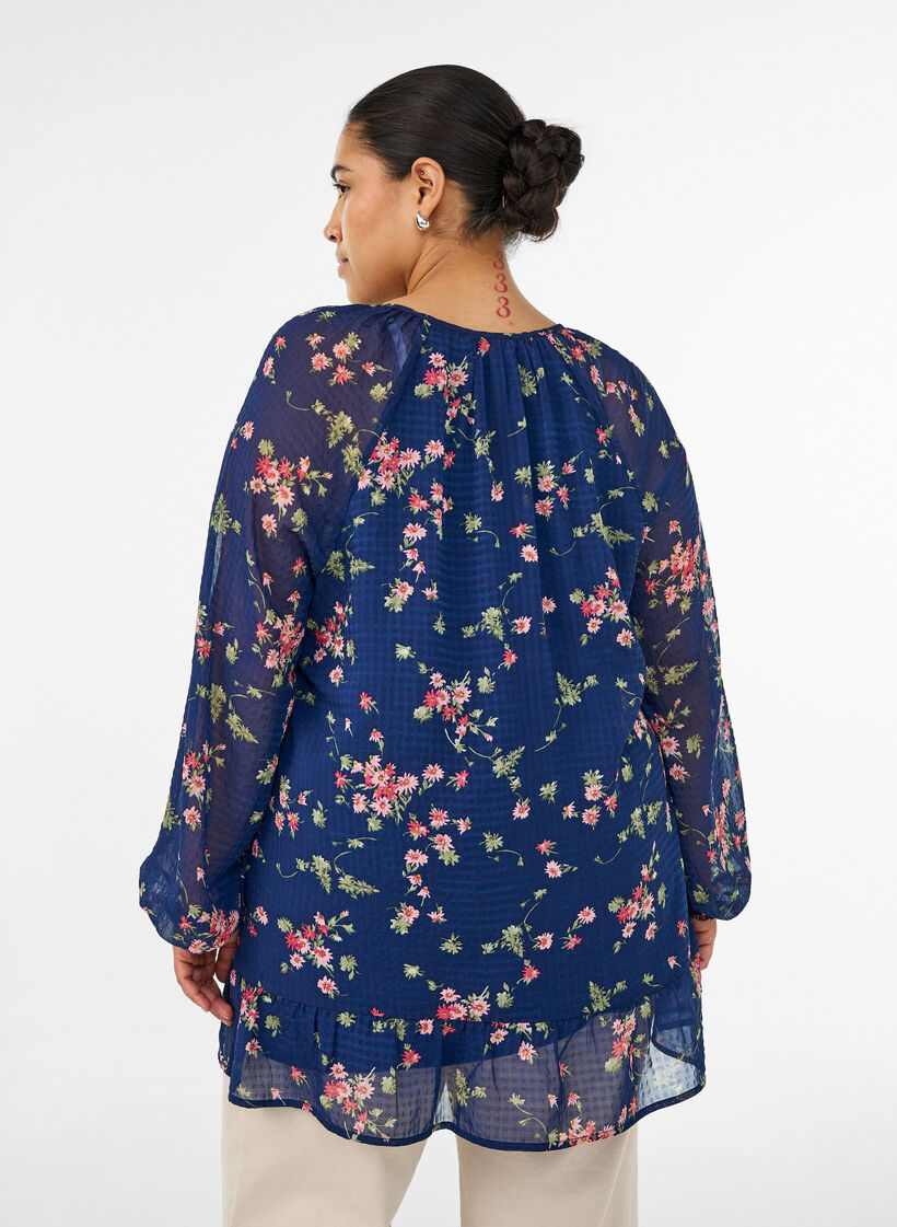 A-lijn tuniek met bloemenprint, Blauw, Model image number 2