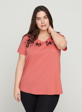 T-shirt met korte mouwen en print, Faded Rose, Model image number 0