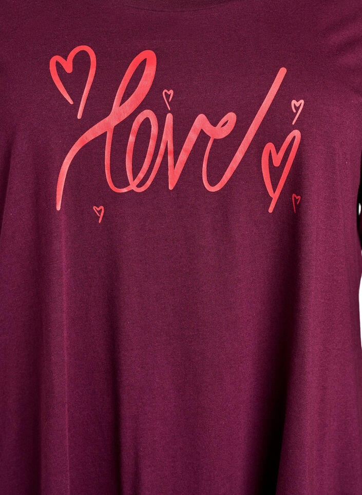 Nachthemd met lange mouwen in biologisch katoen, Donker Bordeaux, Packshot image number 2