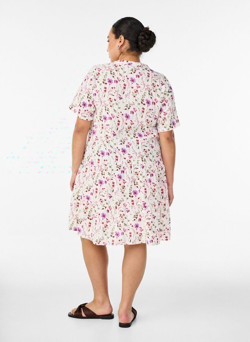 Korte A-lijn jurk in katoenen mousseline, Beige, Model image number 2