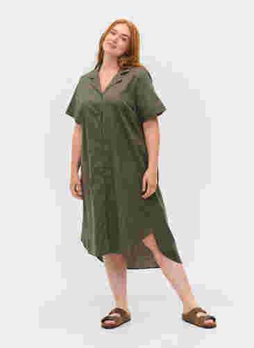 Lange katoenen blouse met korte mouwen, Dusty Olive, Model image number 2