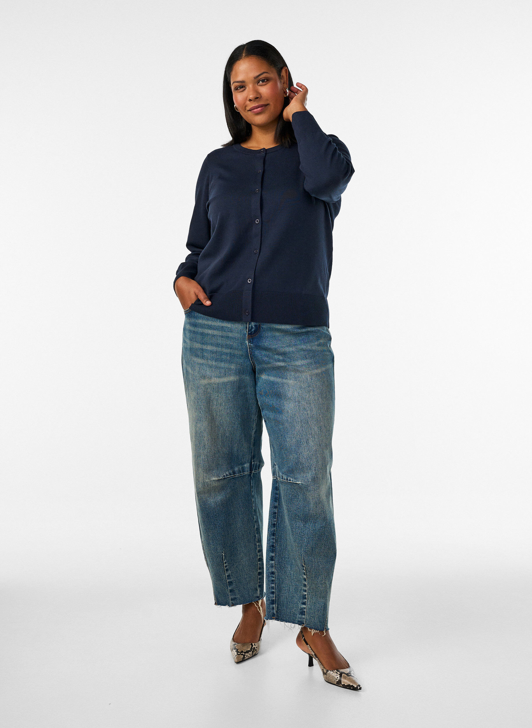 ZizziFijngebreide vest met ronde hals, Blauw, Model image number 1