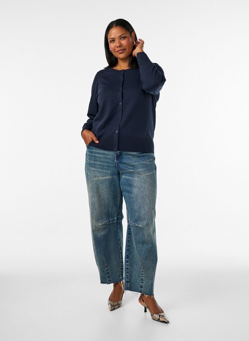 Fijngebreide vest met ronde hals, Blauw, Model image number 1