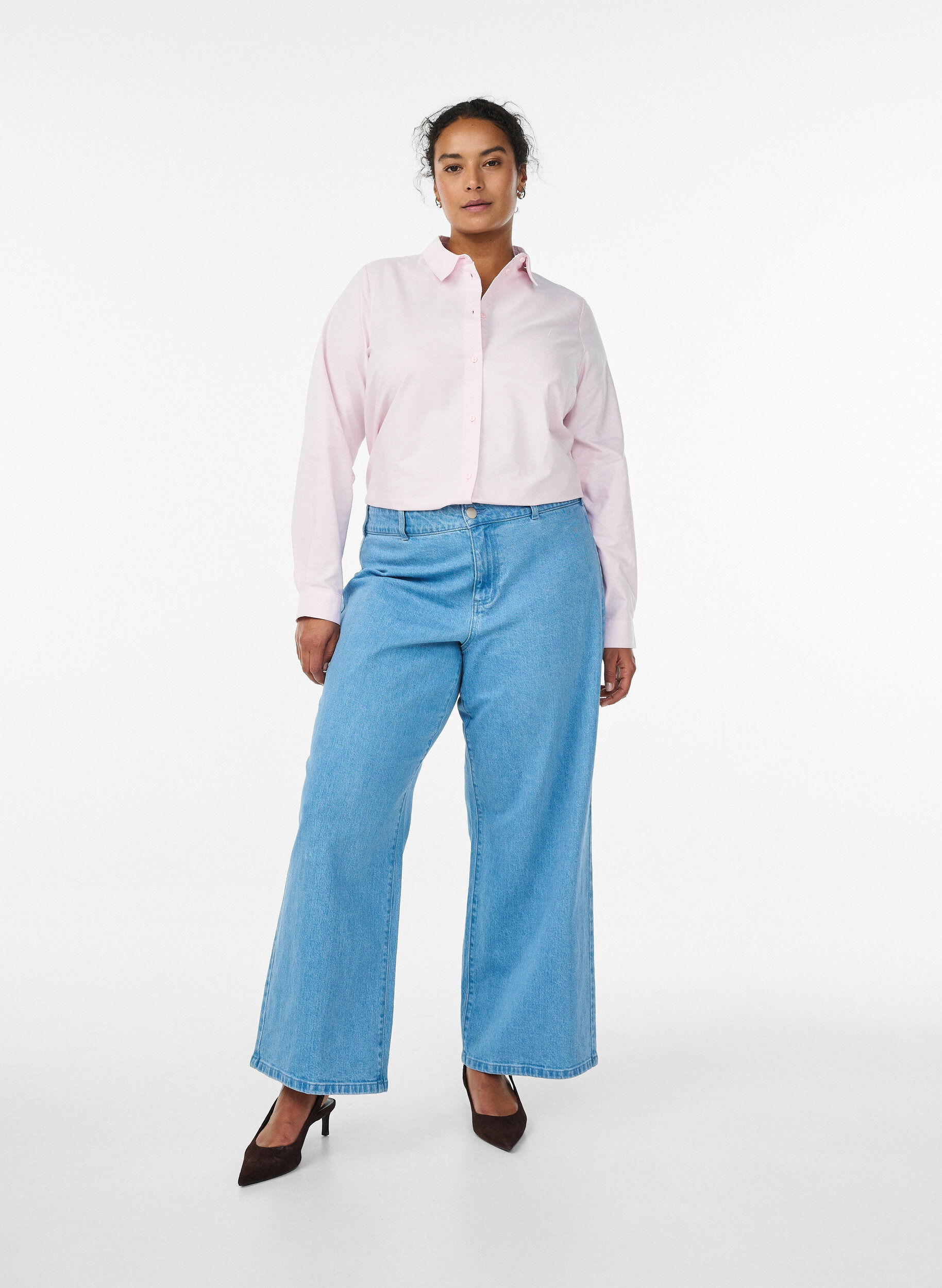 Zizzi Katoenen overhemd met lange mouwen, Roze, Model image number 1