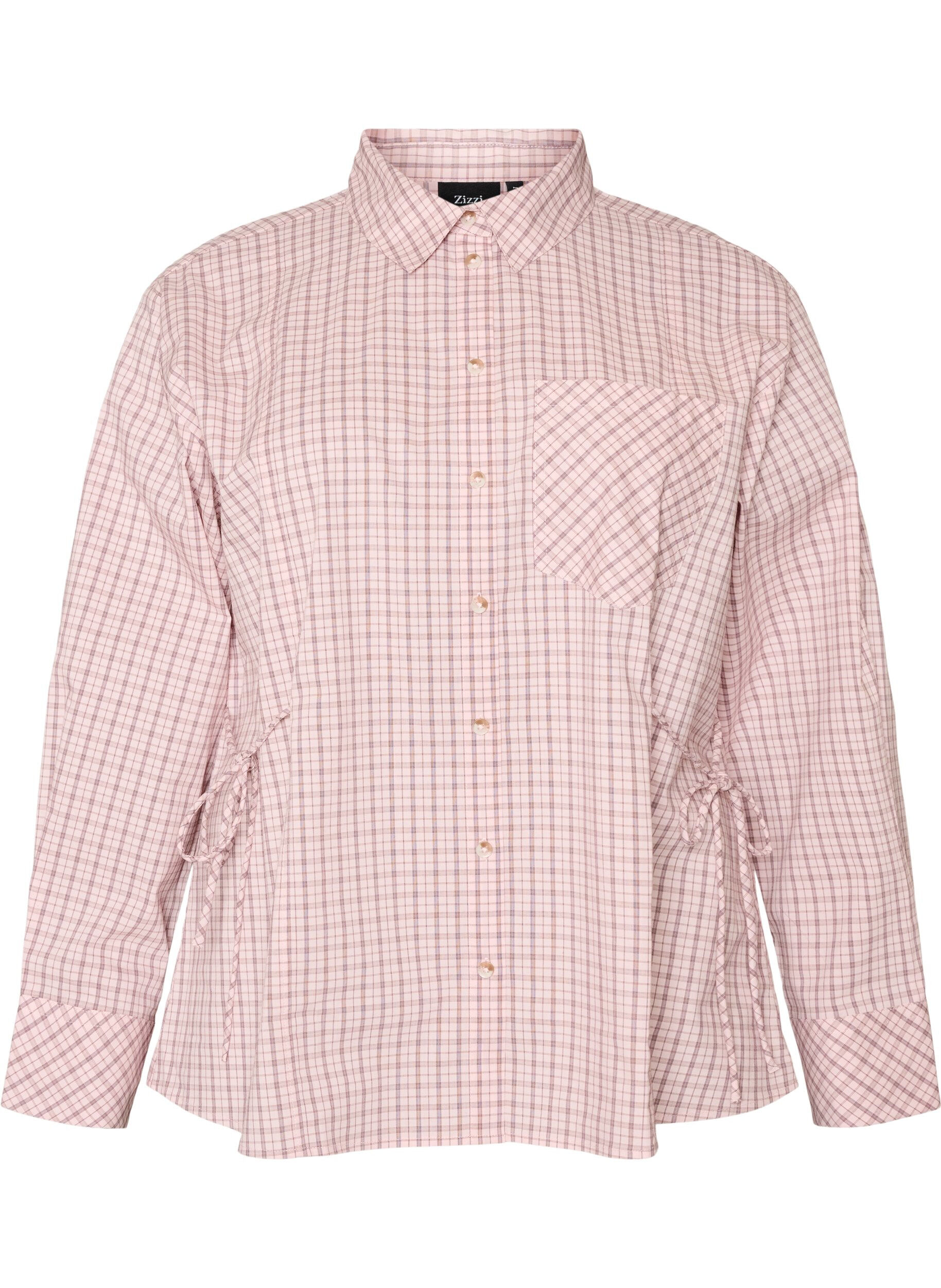 ZizziLosvallend geruit overhemd met strikceintuur, Roze, Packshot image number 0