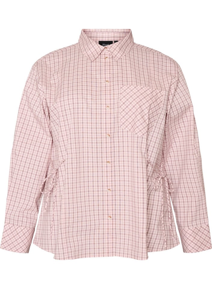 Losvallend geruit overhemd met strikceintuur, Roze, Packshot image number 0