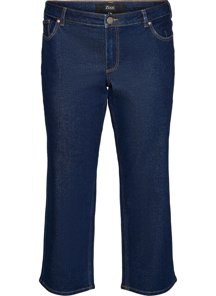 Gecropte straight-fit jeans met een normale taille, Blauw, Packshot image number 0