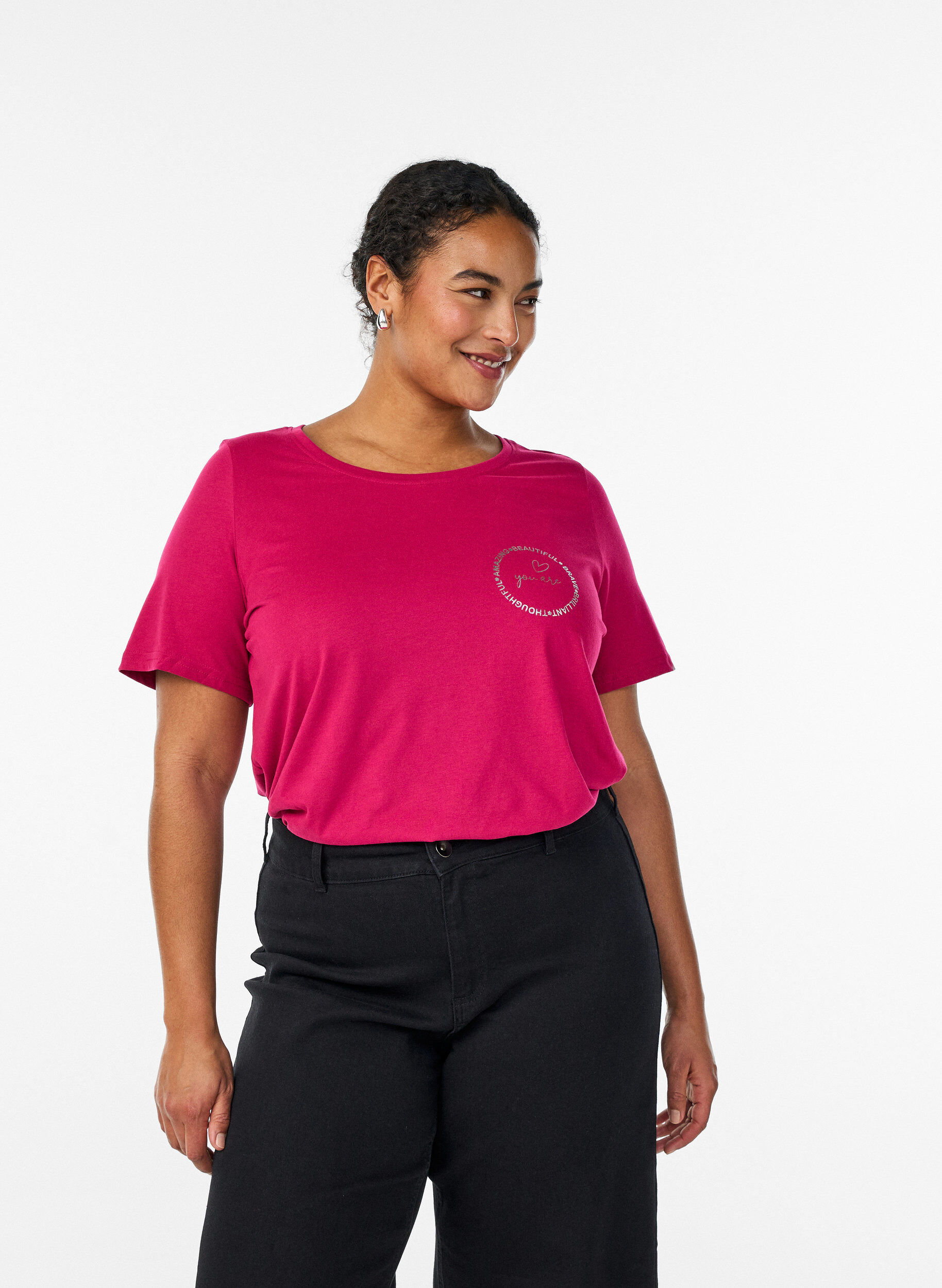 T-shirt met print, Rood, Model