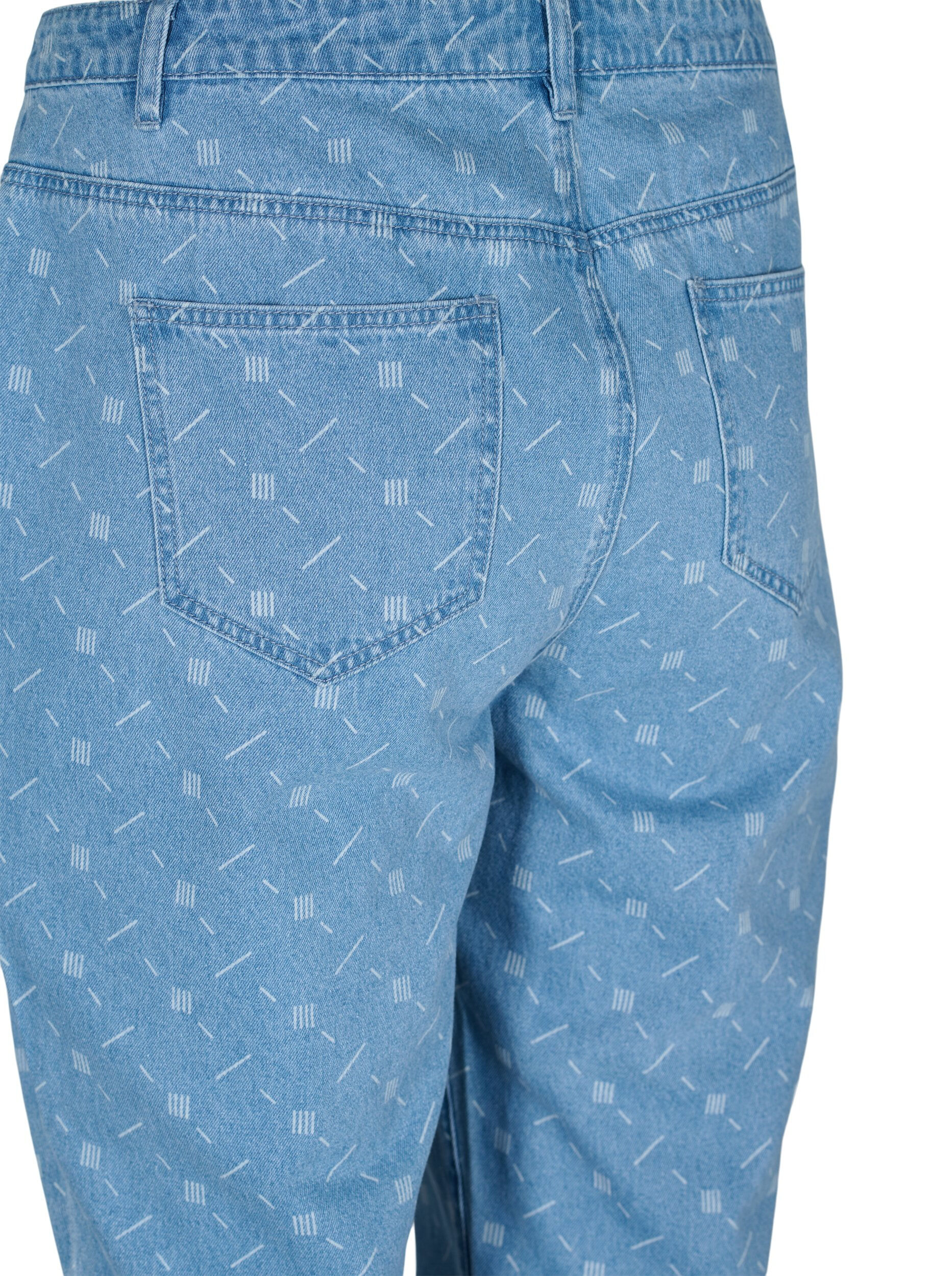 Zizzi Mille mom fit jeans met print, Light blue denim, Packshot image number 3