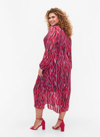 Lange mouwen midi jurk met print, Fuchsia Pink AOP, Model