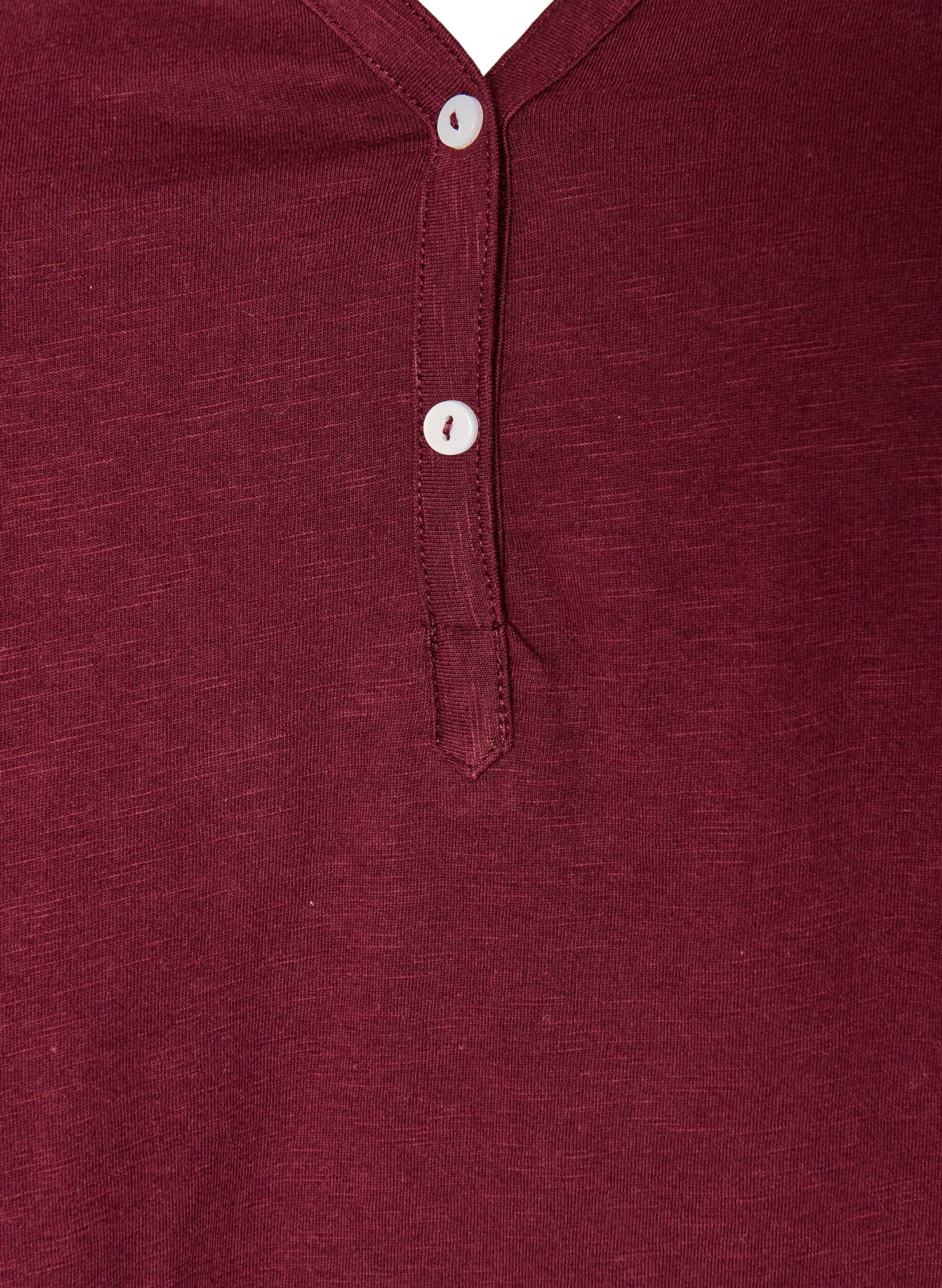 ZizziT-shirt met lange mouwen, V-hals en knopen, Rood, Packshot image number 2