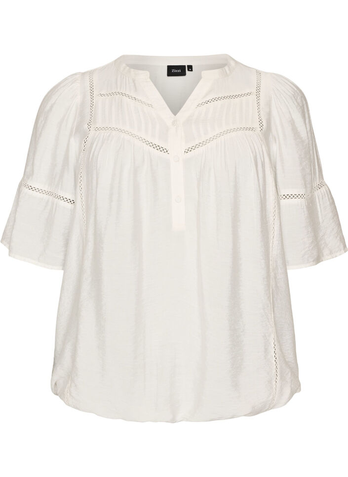 Viscose blouse met plooien en balloneffect, Vanille, Packshot image number 0