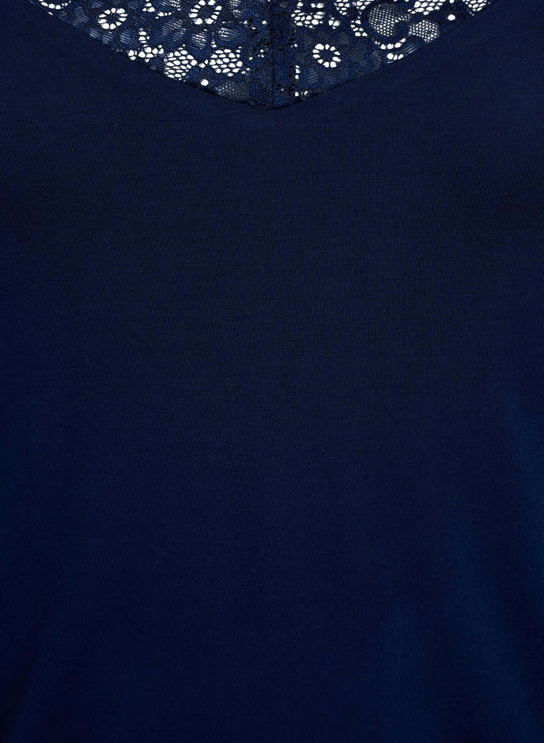 Zizzi Viscose top met kanten afwerking, Blauw, Packshot image number 2