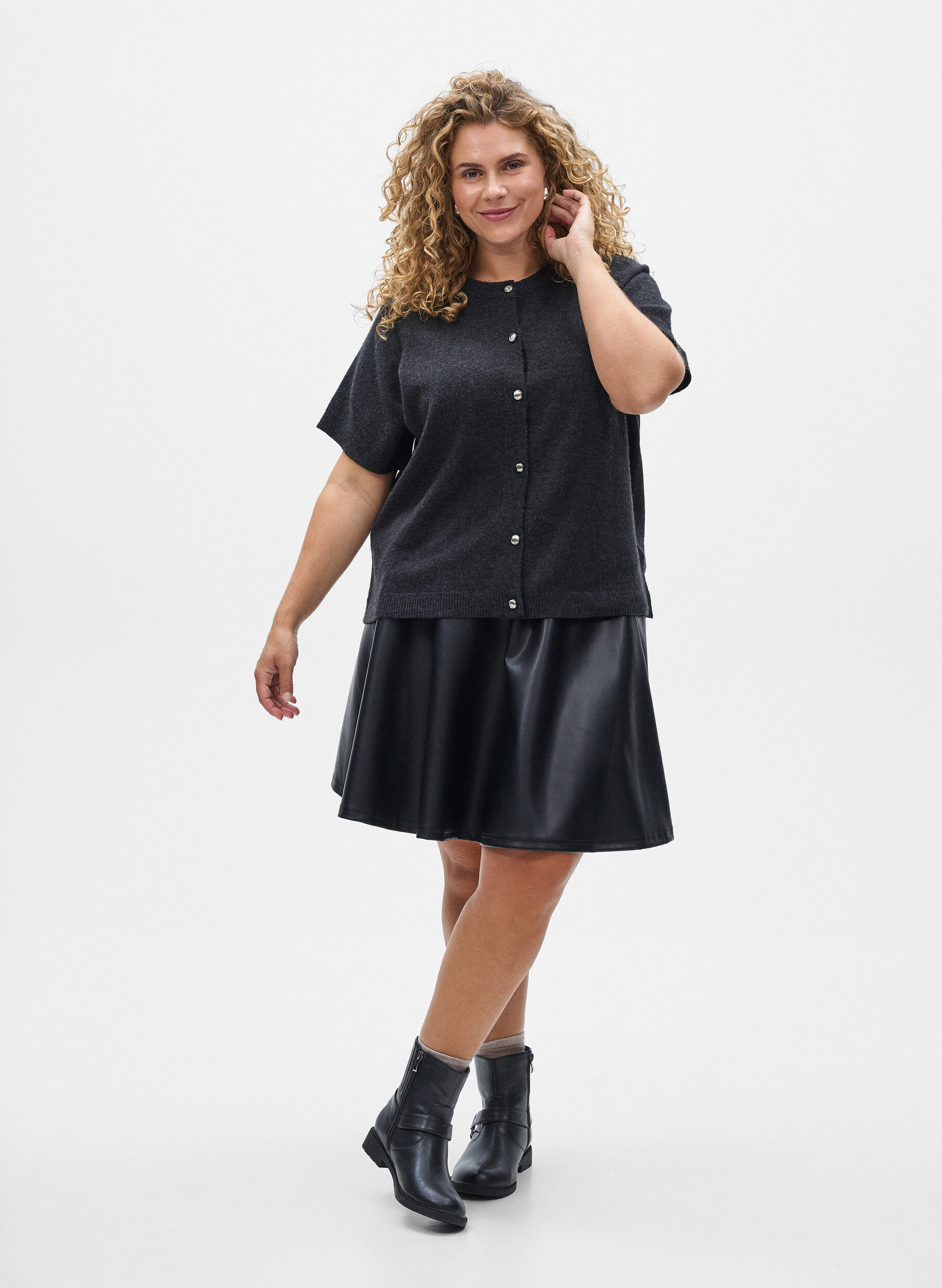 Zizzi Gebreide kleding vest met korte mouwen, Grijs, Model image number 1