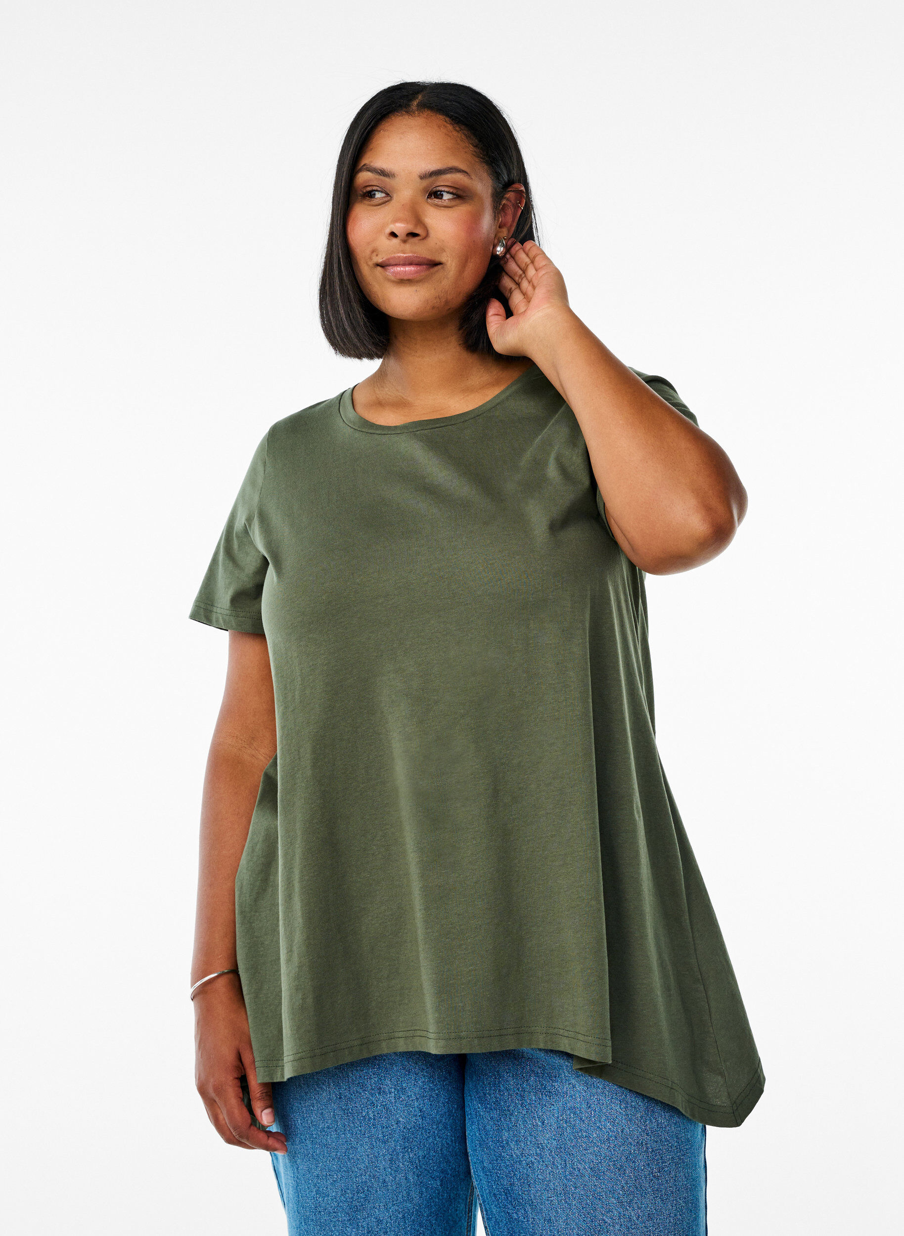 Zizzi T-shirt met ronde hals en A-lijn vorm, Groen, Model image number 0
