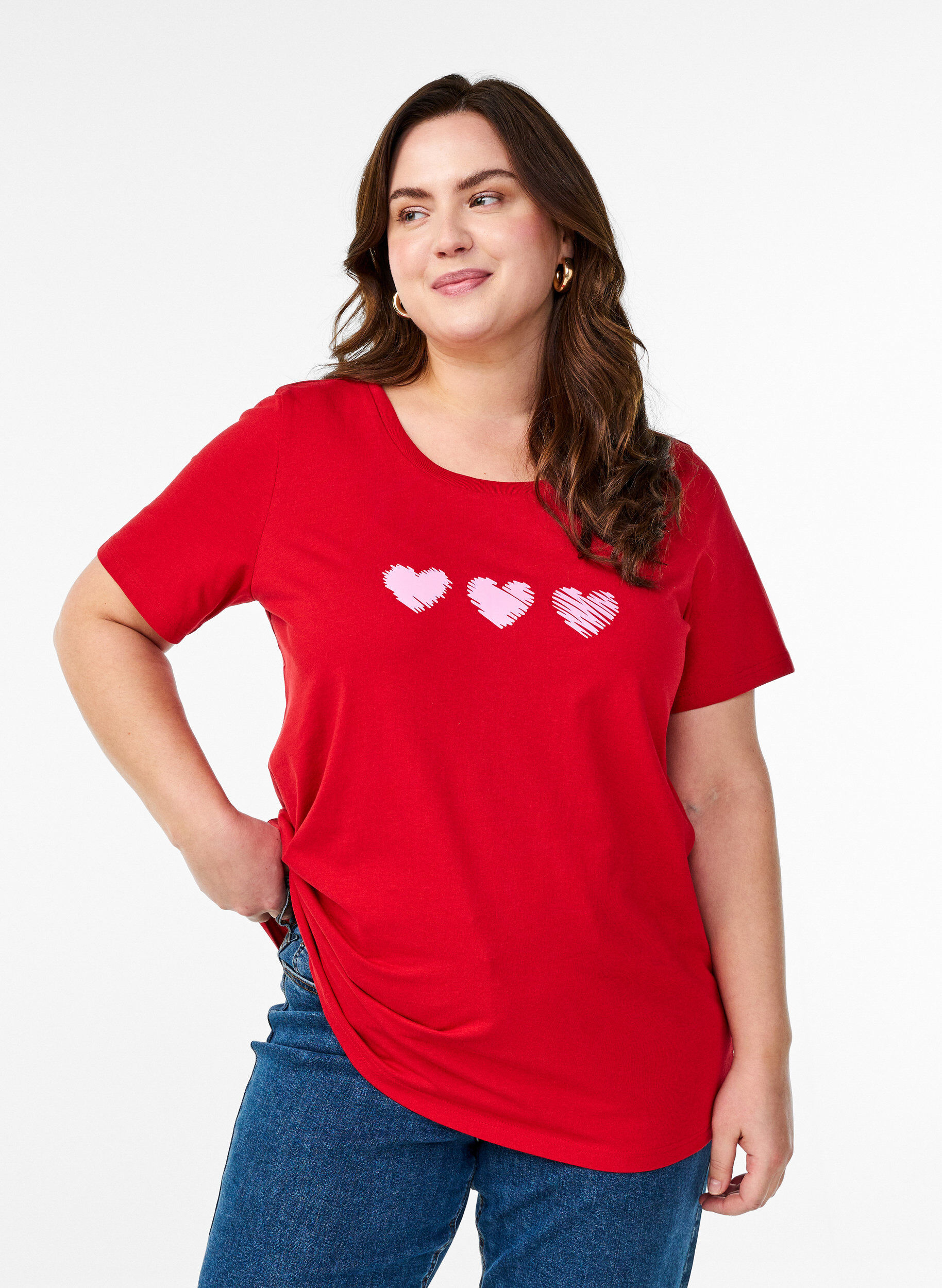 Zizzi Katoenen T-shirt met motief, Salsa w. Hearts, Model image number 0