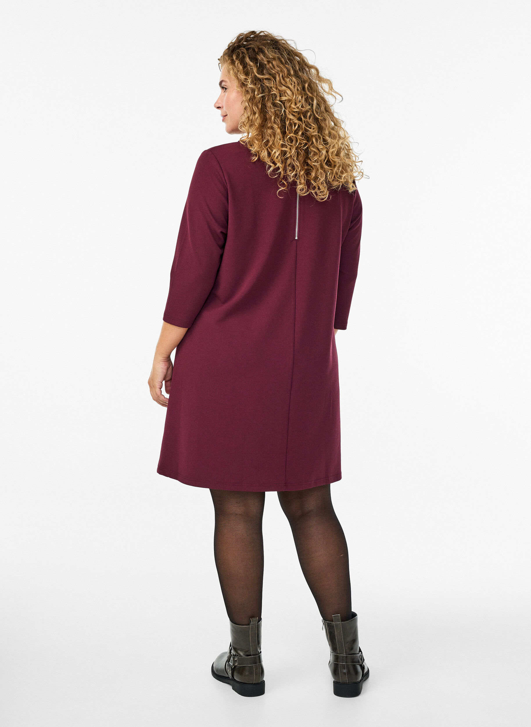 ZizziKorte A-lijn jurk met 3/4 mouwen, Rood, Model image number 2
