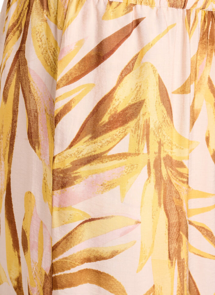 Viscose blouse met bladprint en ruches, Geel, Packshot image number 3
