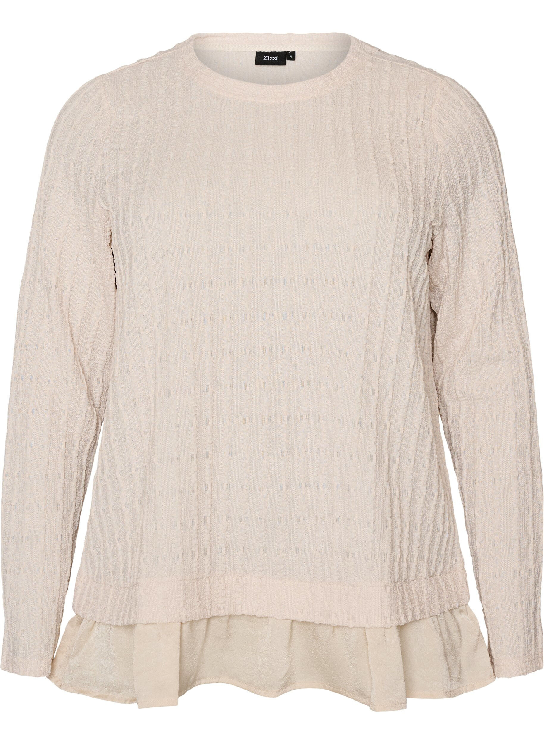 ZizziBlouse met structuur en volantzoom, Vanille, Packshot image number 0