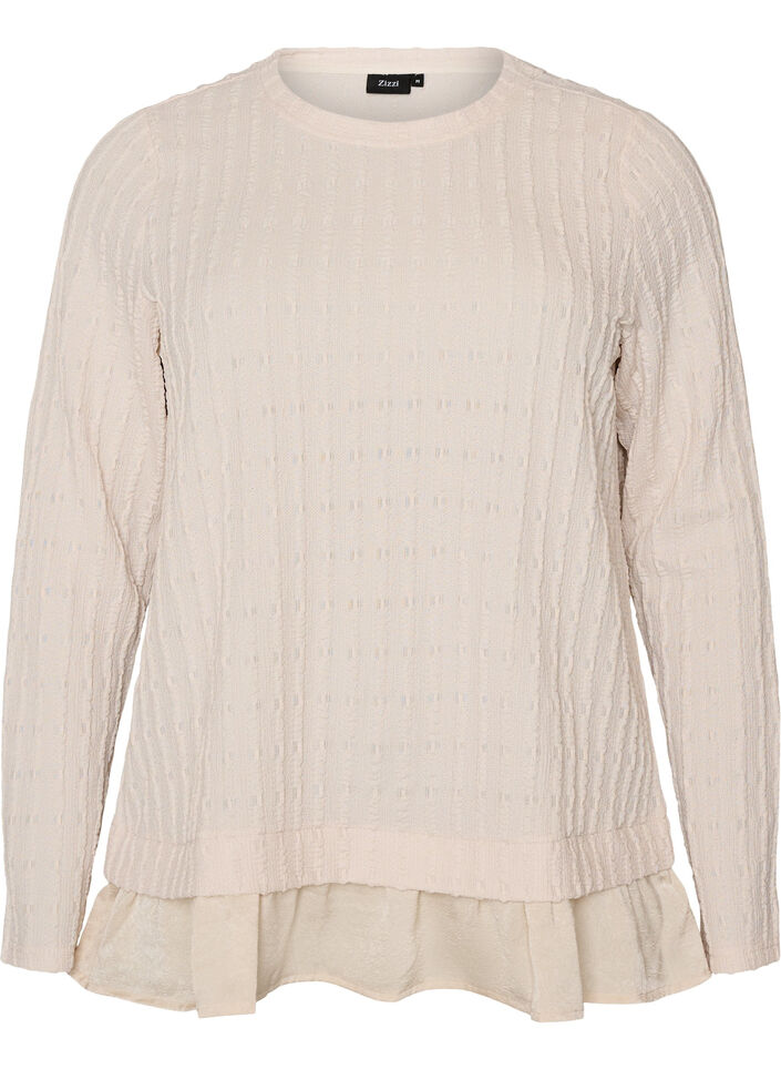 Blouse met structuur en volantzoom, Vanille, Packshot image number 0