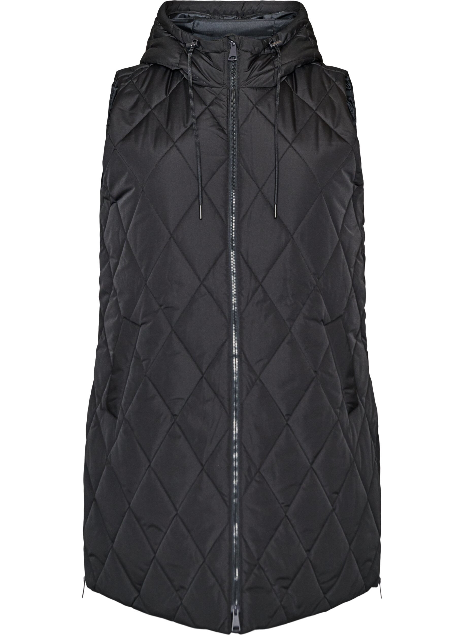 ZizziHalflang gewatteerd gilet met capuchon, Zwart, Packshot image number 0