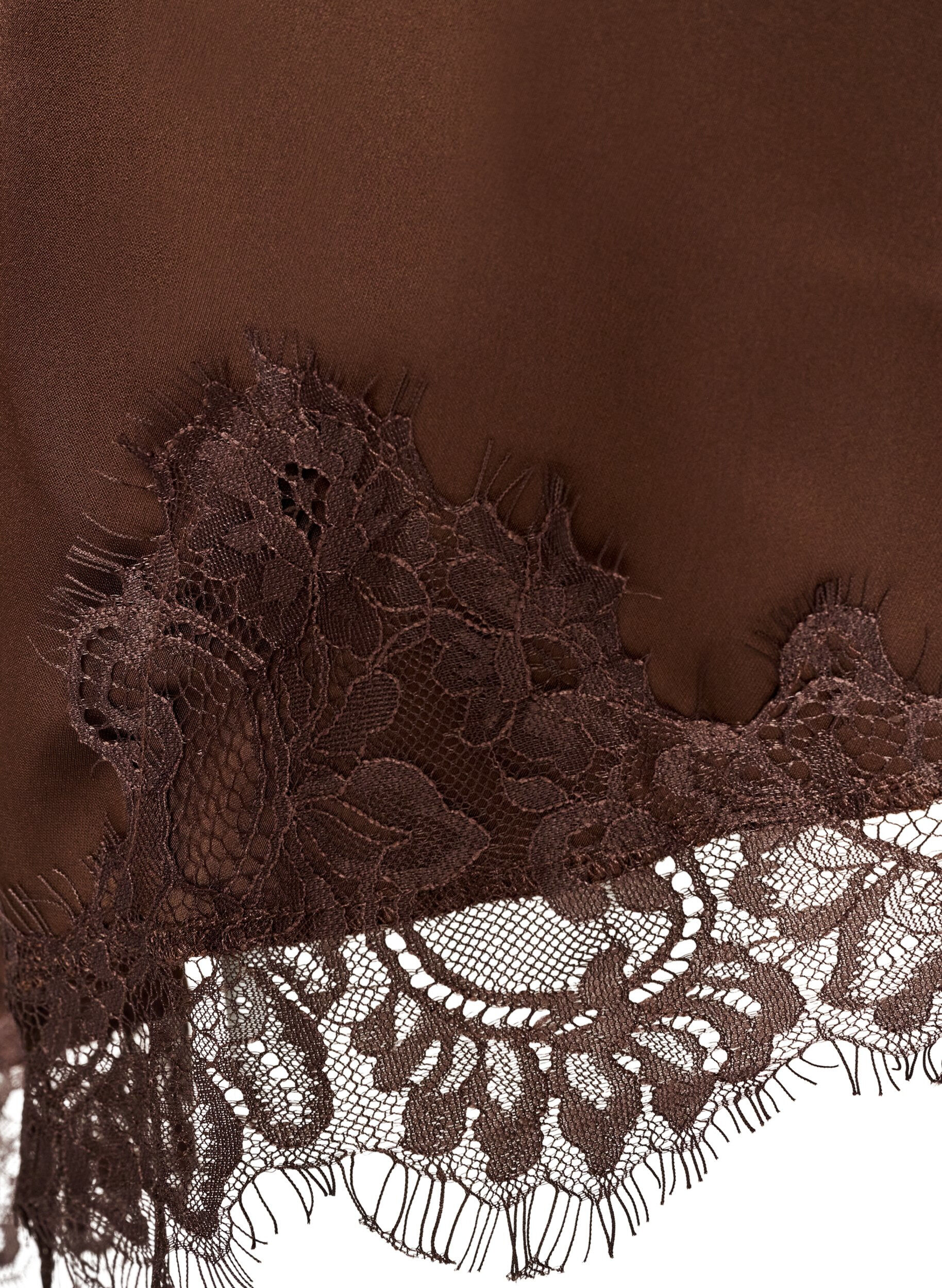 ZizziSatijnen jurk met kant en asymmetrische zoom, Bruin, Packshot image number 4