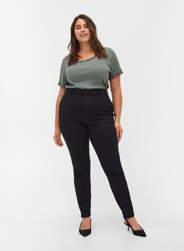 Bea jeans met super hoge taille, Black, Model image number 0