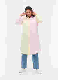 Lang katoenen overhemd met color-block, Popcorn/Pink, Model