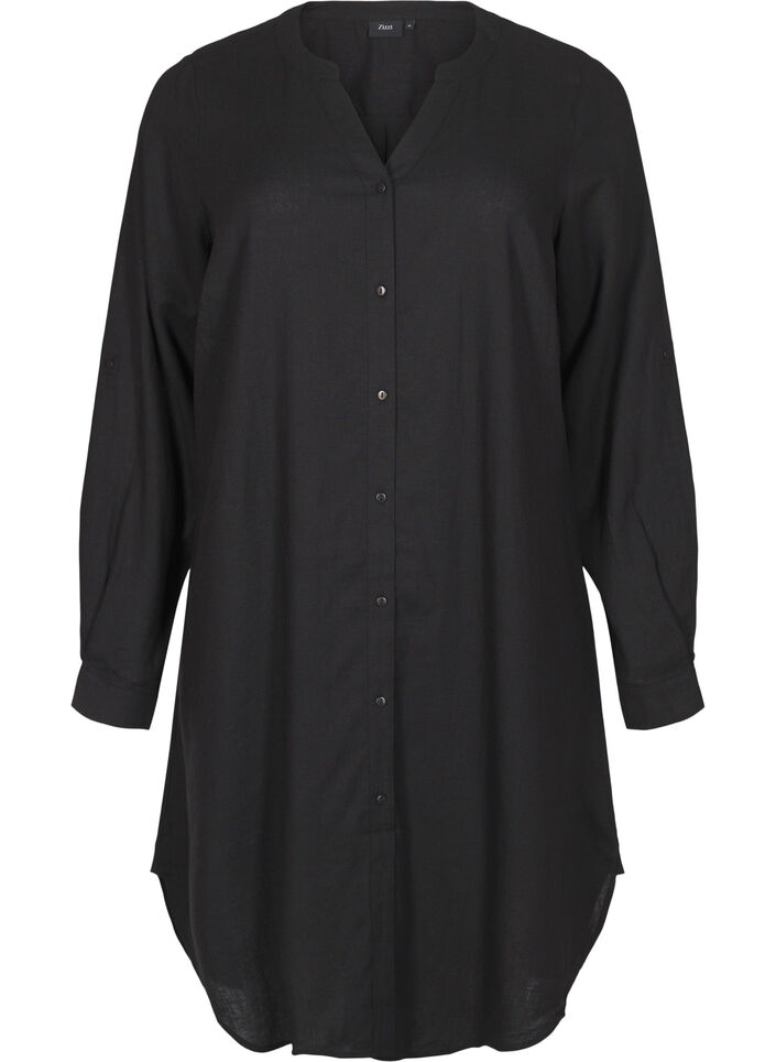 Lang shirt in linnen en viscose, Zwart, Packshot image number 0