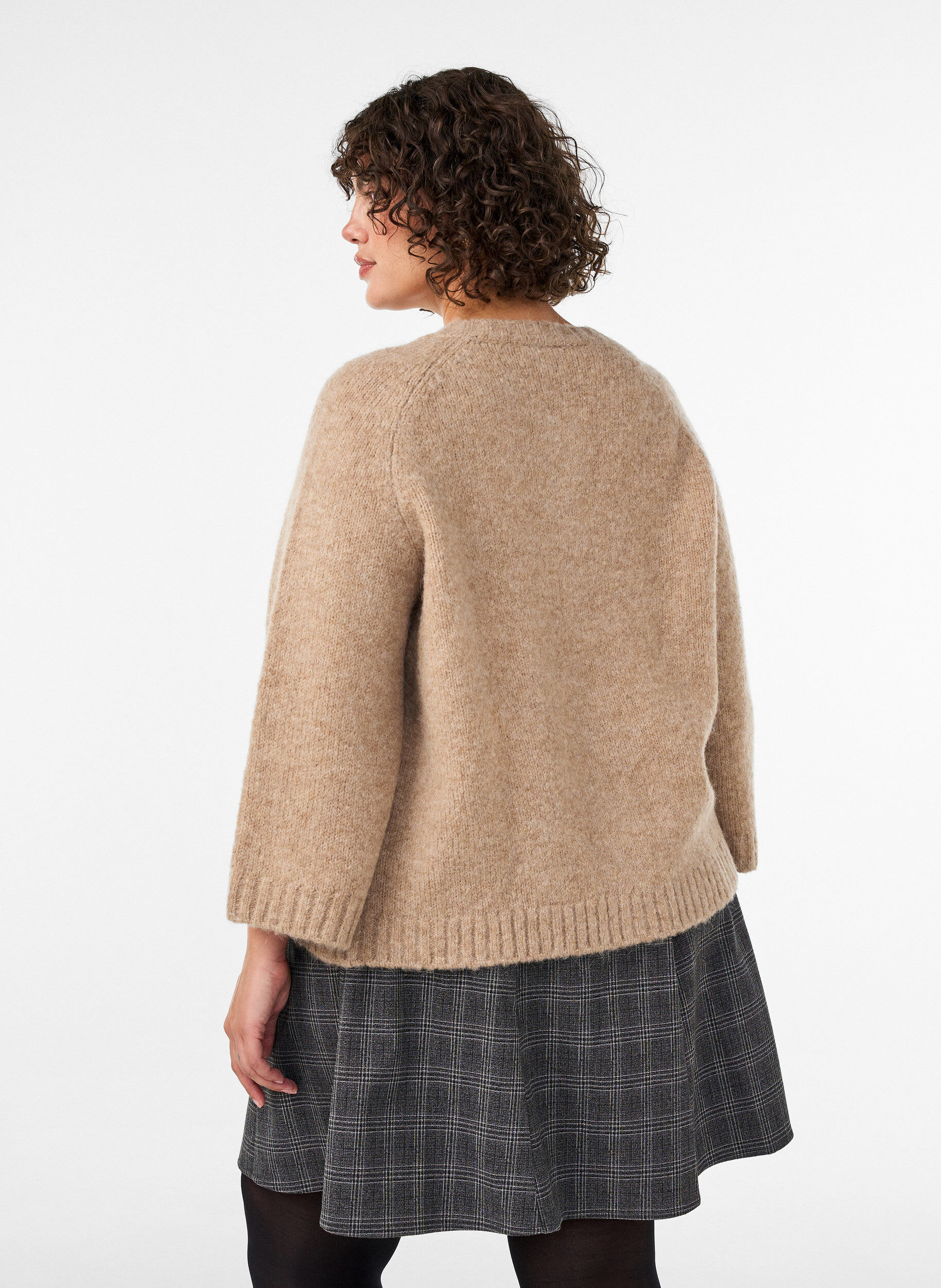 ZizziVest van wolmix met 3/4-mouwen, Beige, Model image number 2