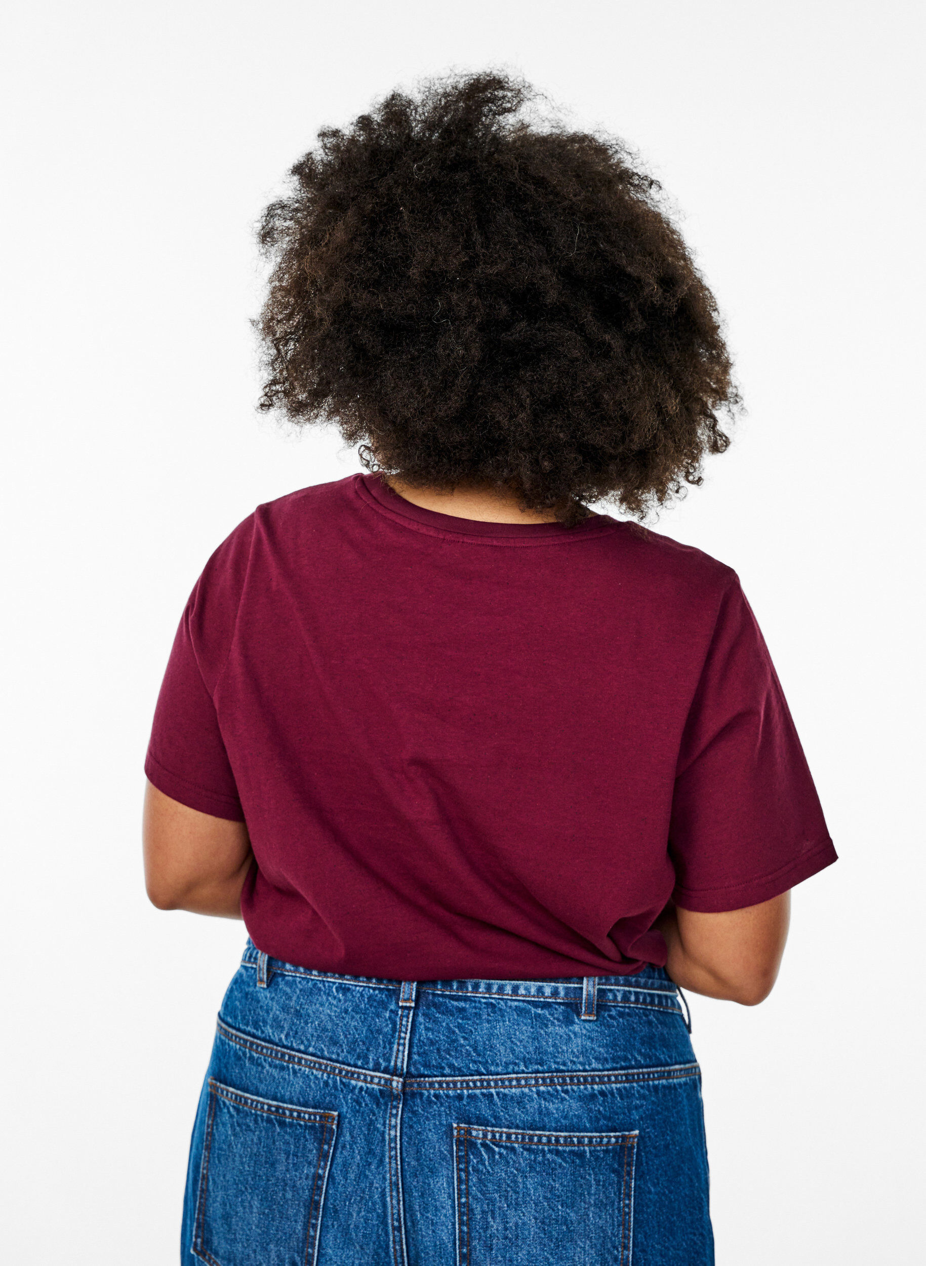 Zizzi Katoenen T-shirt met ronde hals, Donker Bordeaux, Model image number 2