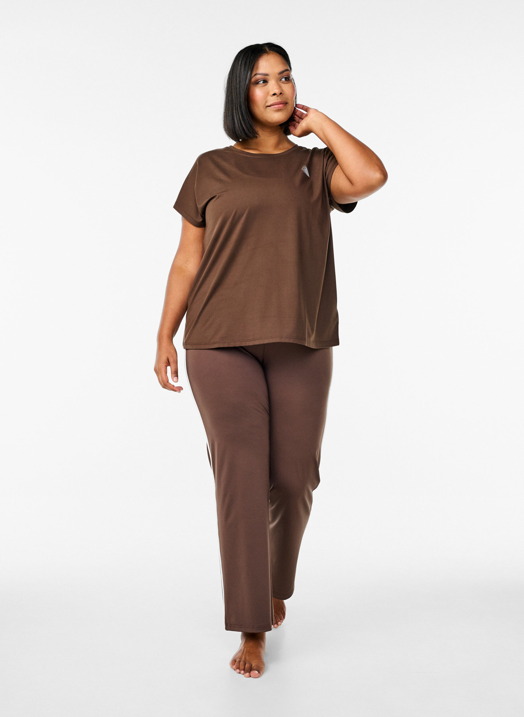 Zizzi Effen gekleurd T-shirt voor sporten, Bruin, Model image number 1