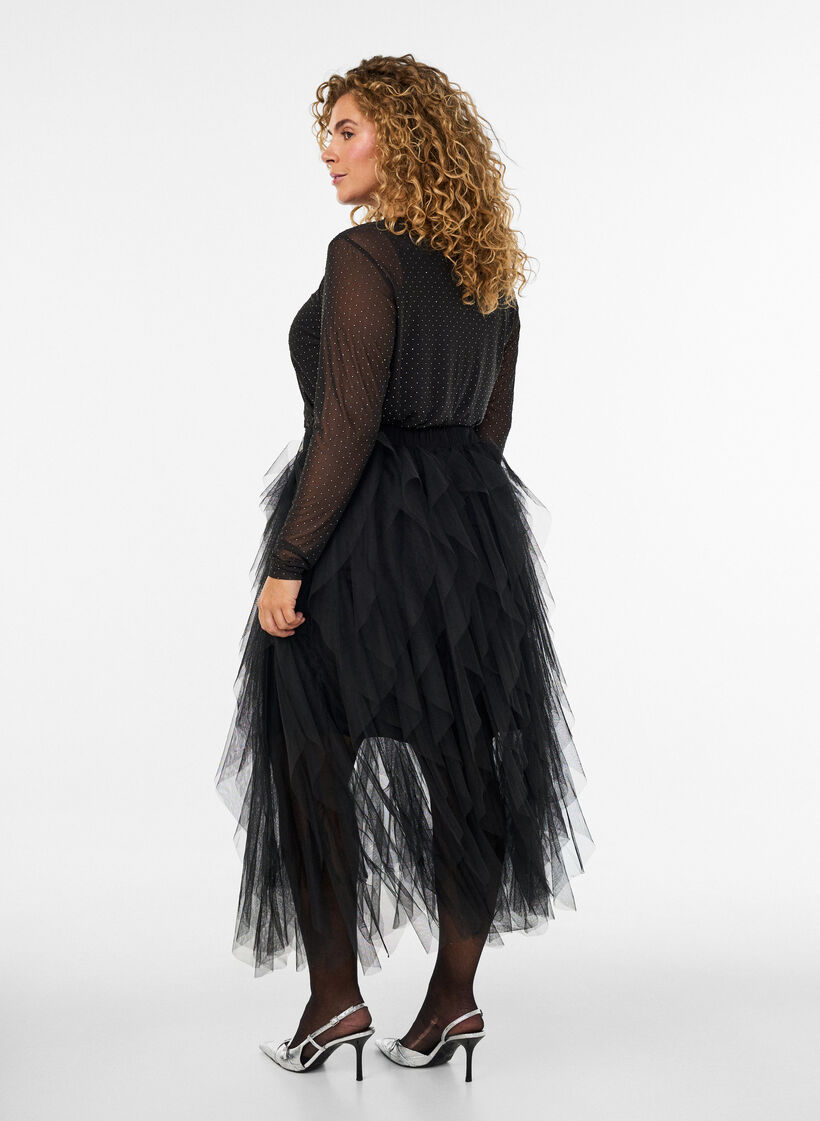 Midirok van tule met elastische tailleband, Zwart, Model image number 1