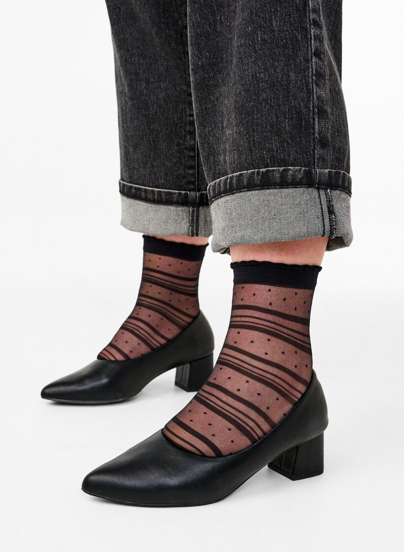 2-pack Enkelsokken met strepen en stippen, Black Dot, Model image number 0