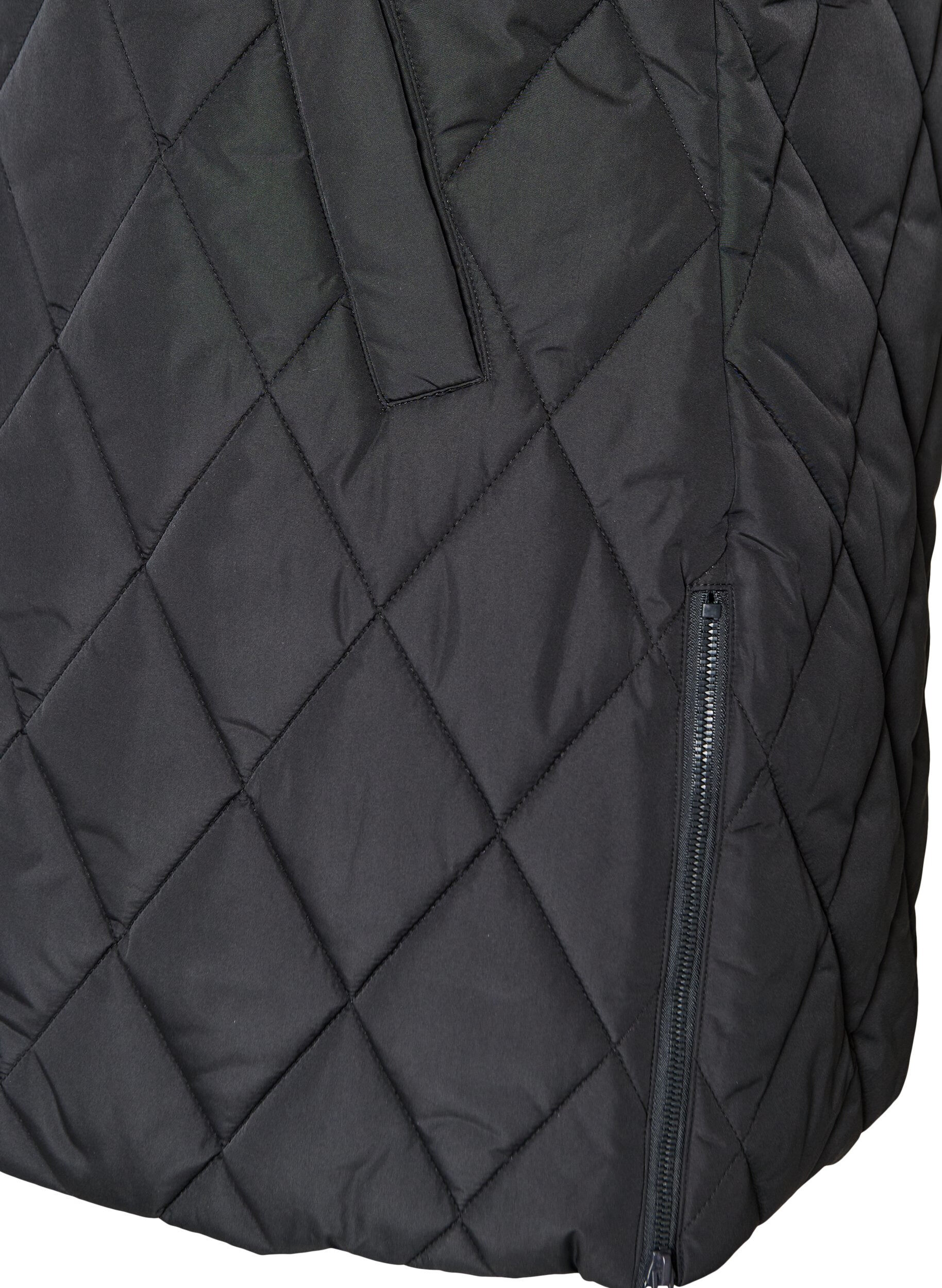 ZizziHalflang gewatteerd gilet met capuchon, Zwart, Packshot image number 3