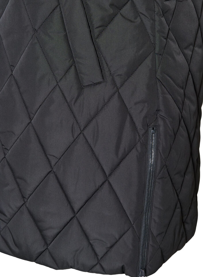 Halflang gewatteerd gilet met capuchon, Zwart, Packshot image number 3