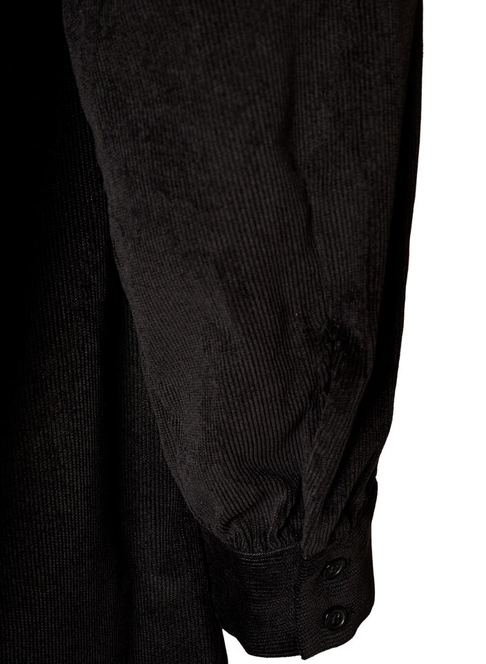 Corduroy overhemdjurk met kraag en knoopsluiting, Zwart, Packshot image number 3
