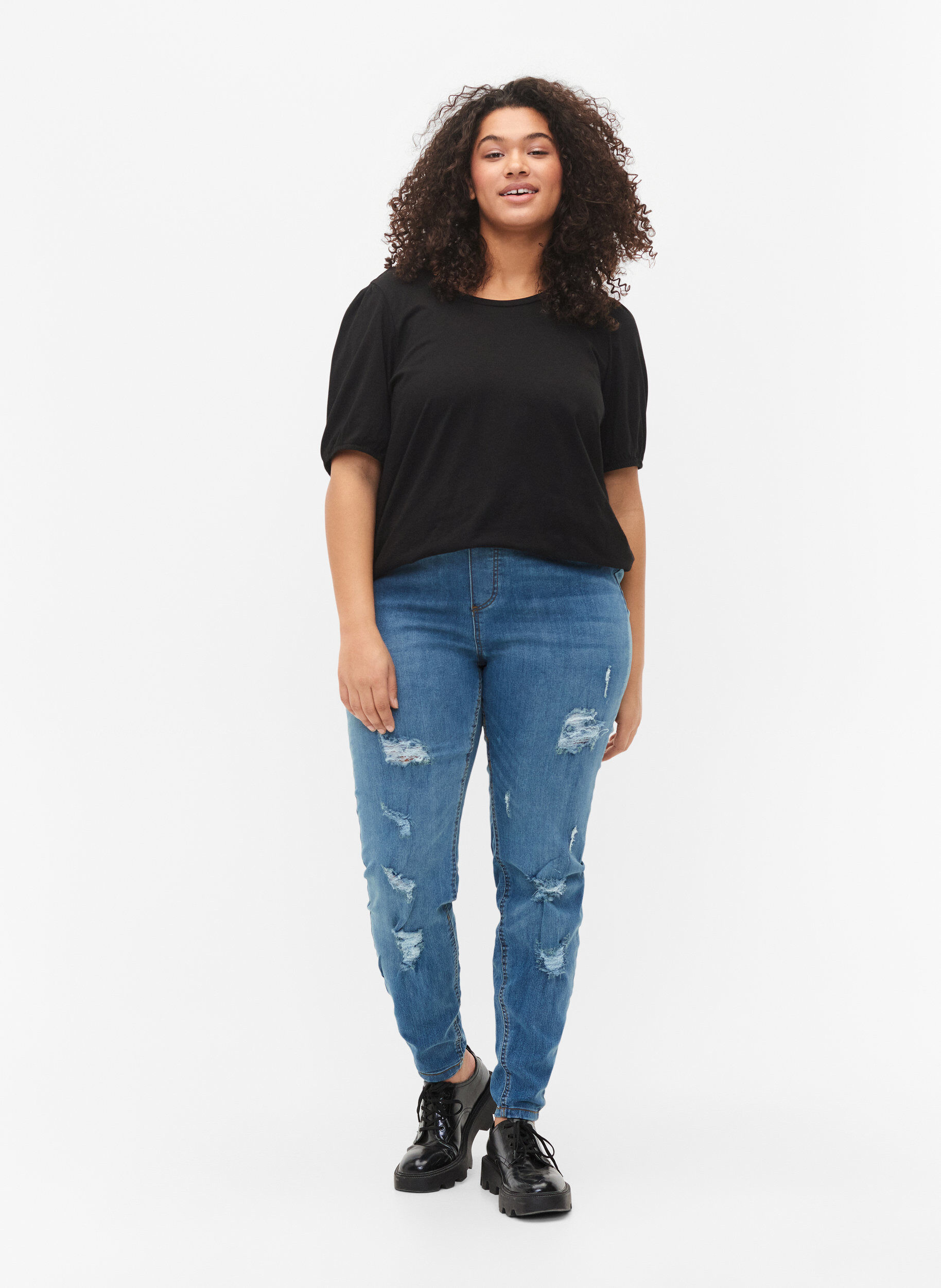 Zizzi Katoenen t-shirt met 2/4 mouwen, Black, Model image number 2