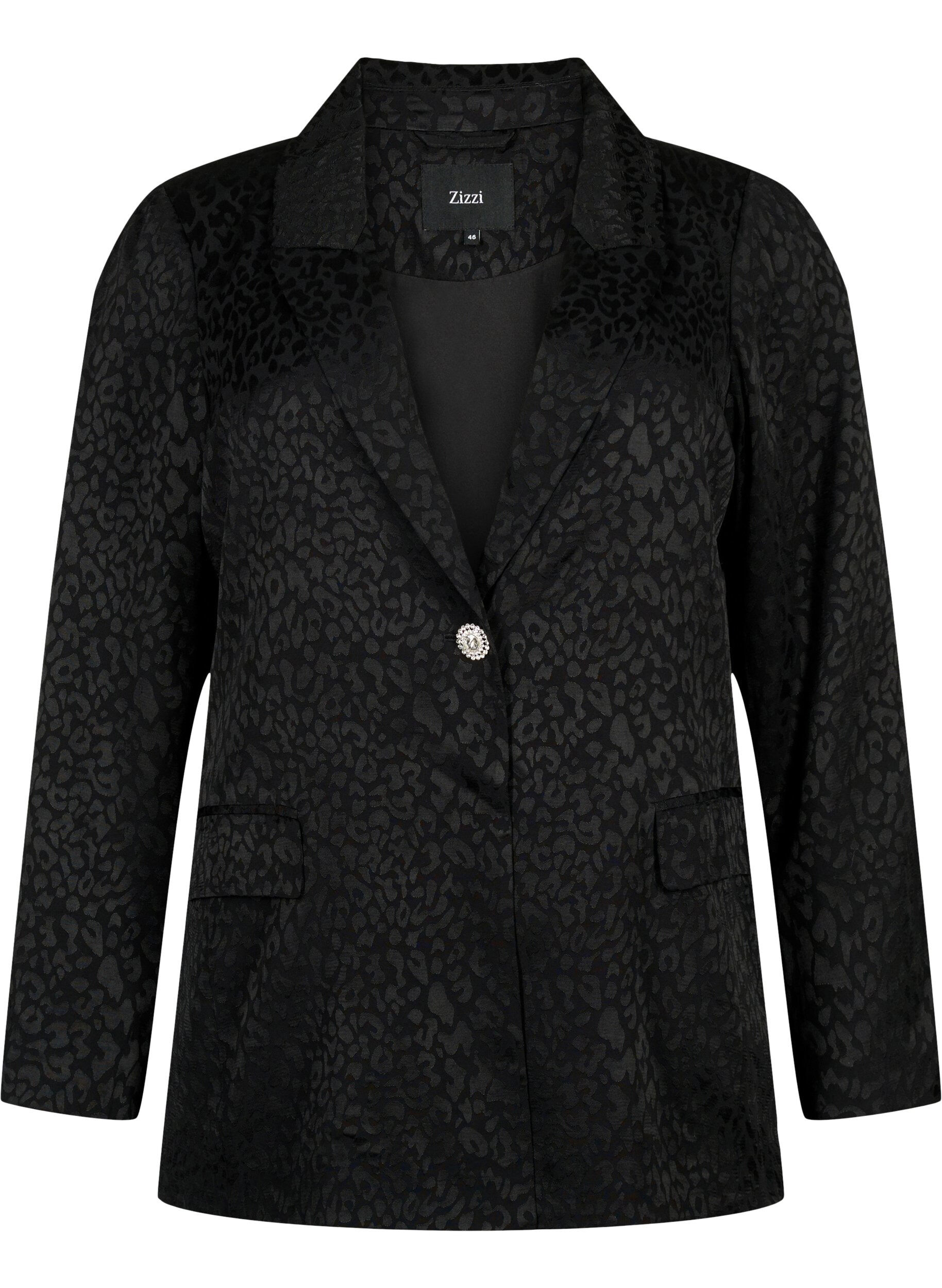 Zizzi Dubbelgestikte jacquardblazer van viscose, Black, Packshot image number 0
