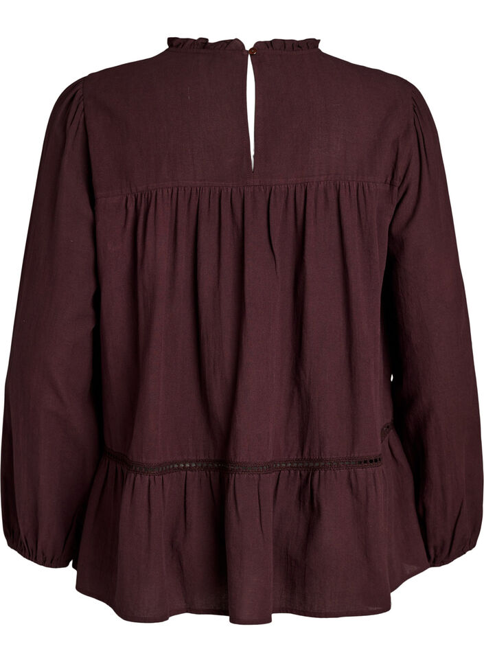 Blouse met borduurwerk en sierlijke oogjesrandafwerking, Donker Bordeaux, Packshot image number 1