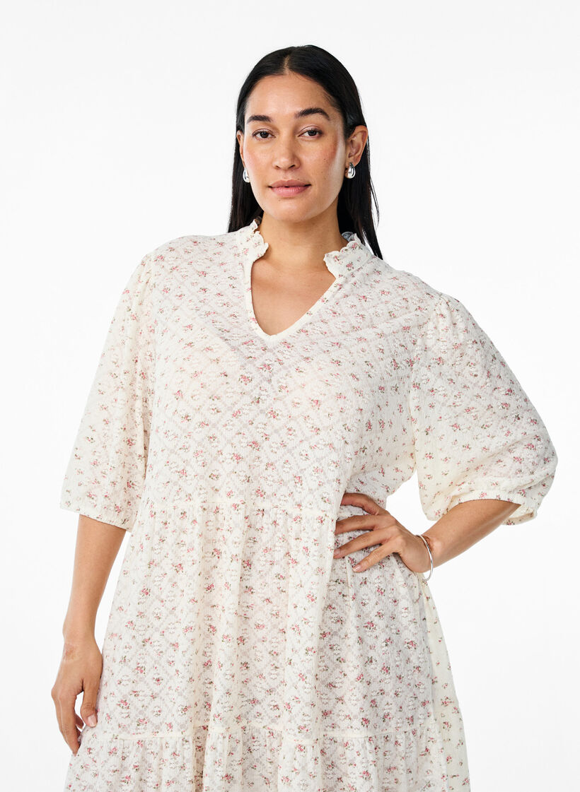 Korte A-lijn jurk met 1/2 mouwen, Wit, Model image number 2