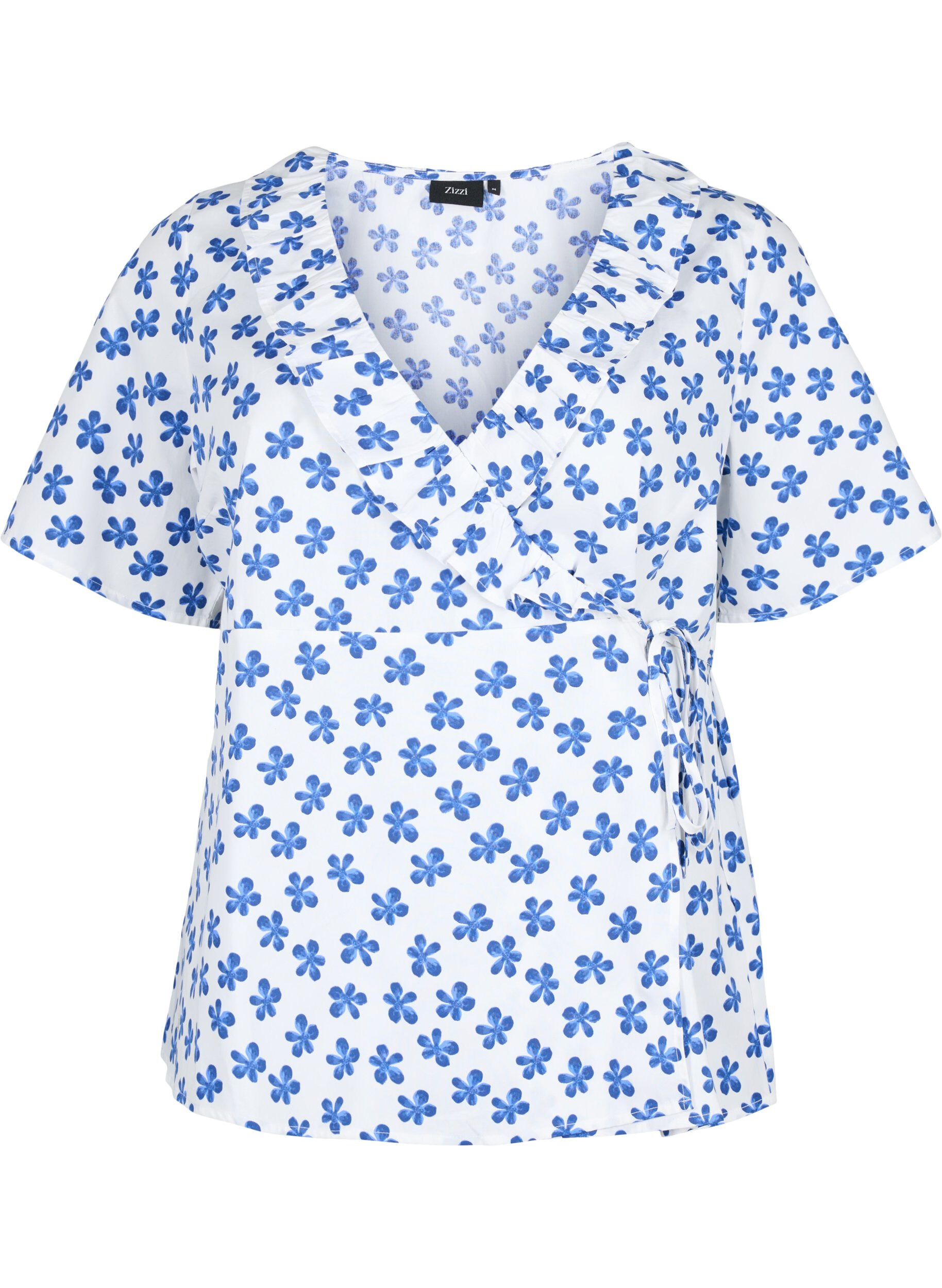 Zizzi Katoenen wikkelblouse met bloemenprint, B.White/Small Flower, Packshot image number 0