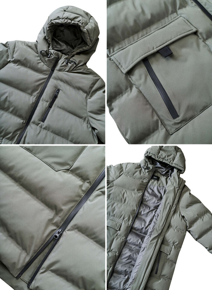 Pufferjas met capuchon en zakken, Groen, Packshot image number 4