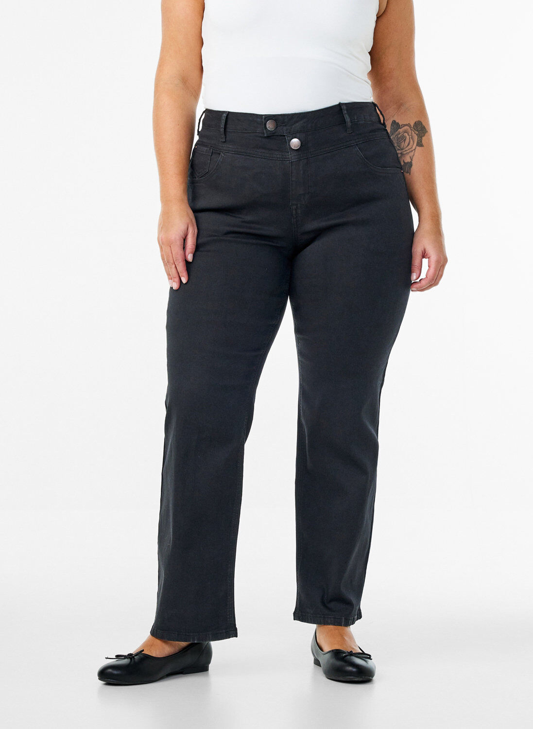 Zizzi Regular fit Gemma jeans met hoge taille, Zwart, Model image number 3