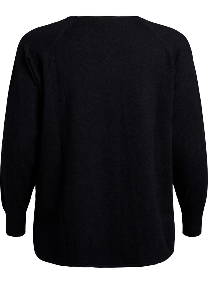 Gebreide blouse met ronde hals en gebreid patroon, Zwart, Packshot image number 1