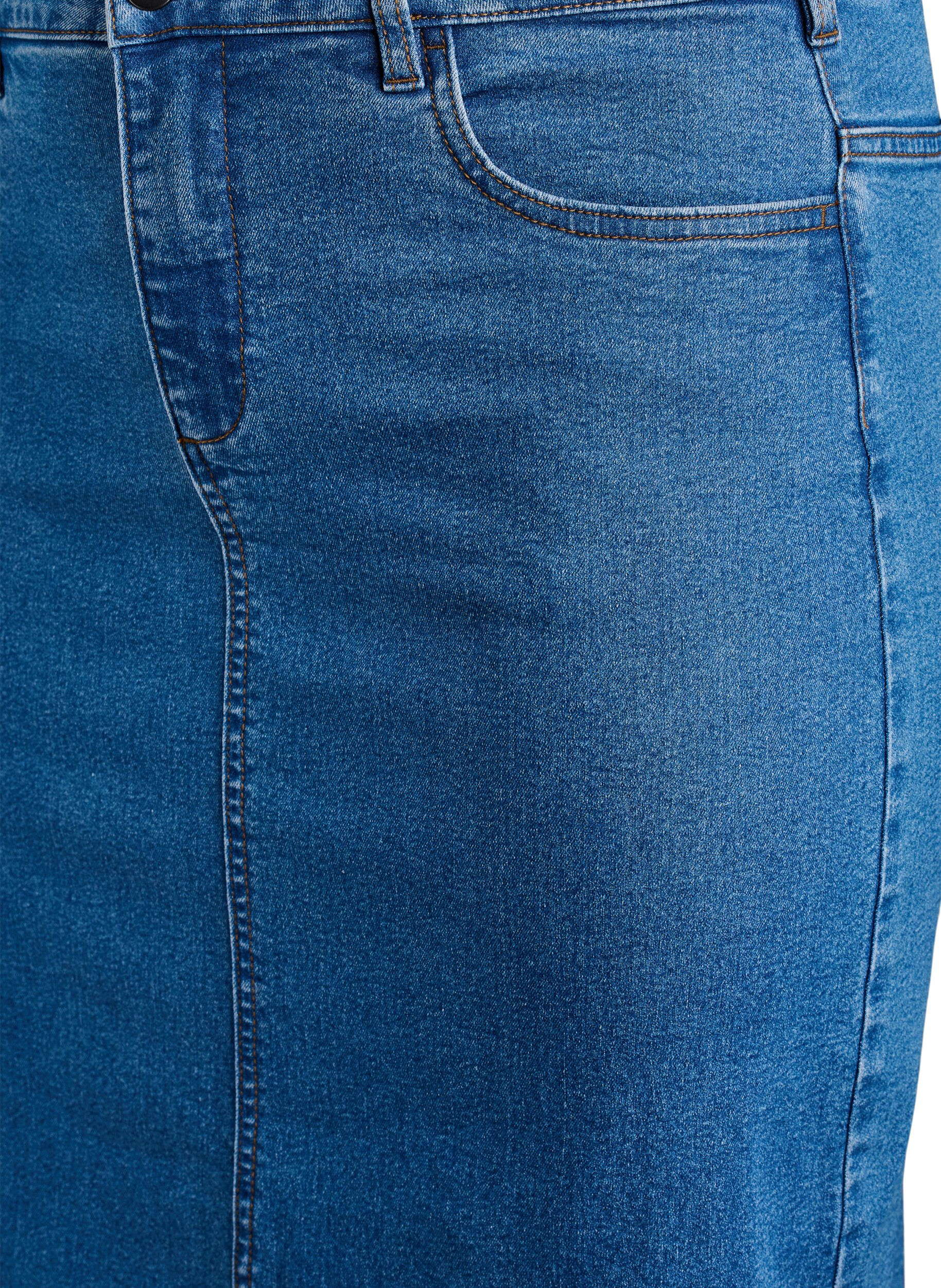 Zizzi FLASH - Halflange denimrok met een voorsplit, Blauw, Packshot image number 2